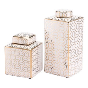 Laberint Covered Jar Large Gold And White   567233083
